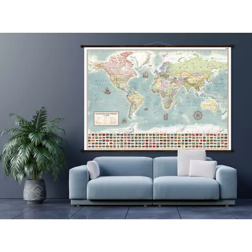 Aranż - Świat polityczny. Stylizowana mapa ścienna anglojęzyczna, 1:21 200 000, 195x140 cm, ArtGlob